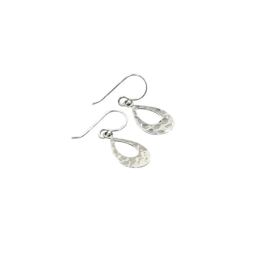 .925 Sterling Silver Hammered Teardrop Dangle Earrings! NEW!